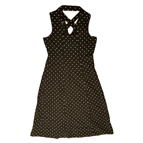 Sheri Martin 14P Black White Polka Dot Dress‎ Sleeveless Maxi Back Cut Out - Picture 2 of 5